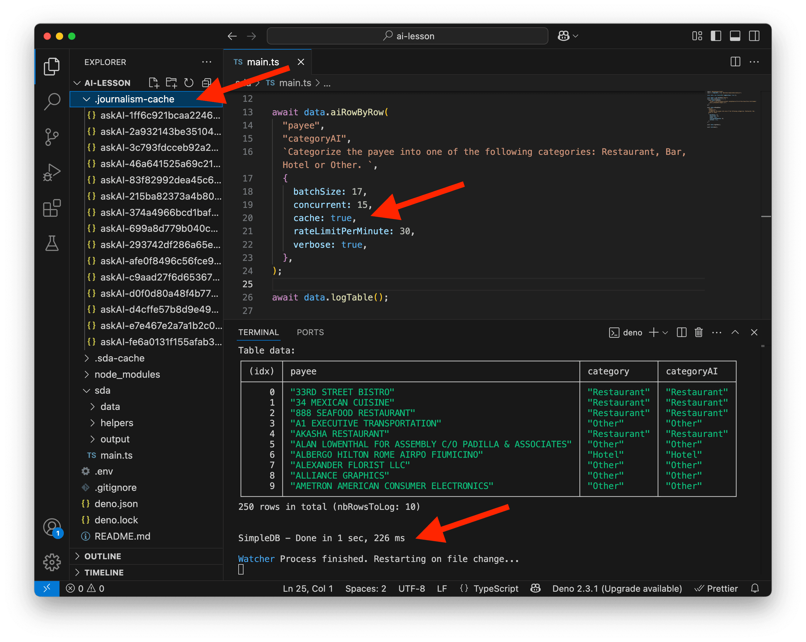 Caching the data.
