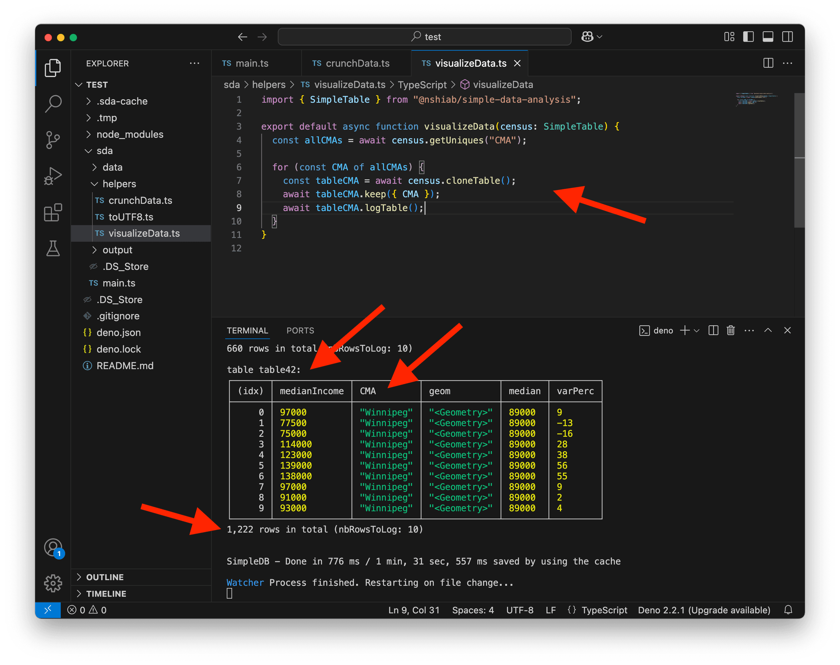 A screenshot of VS Code after running setup-sda.