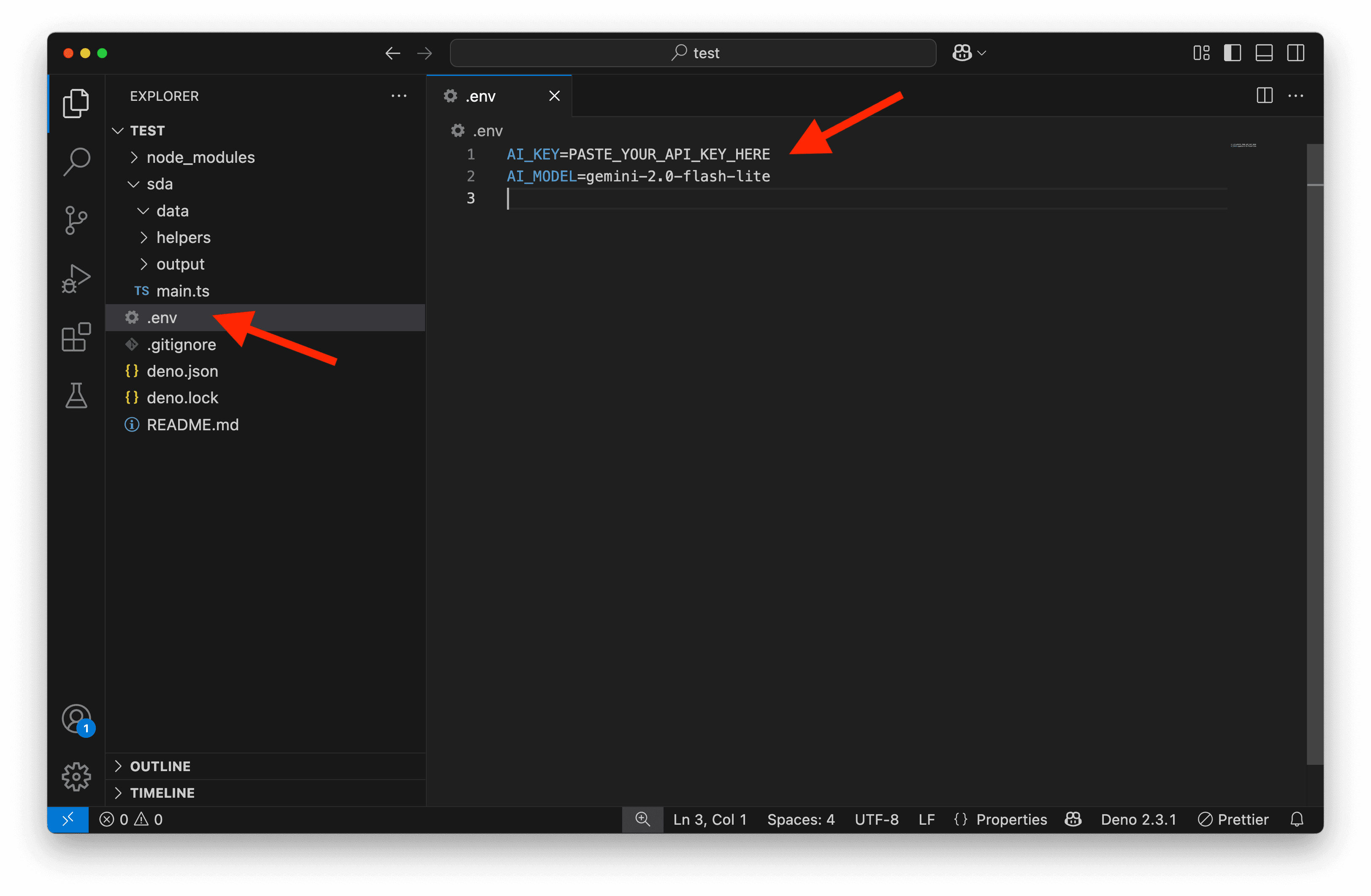 Environment variables in VS Code.