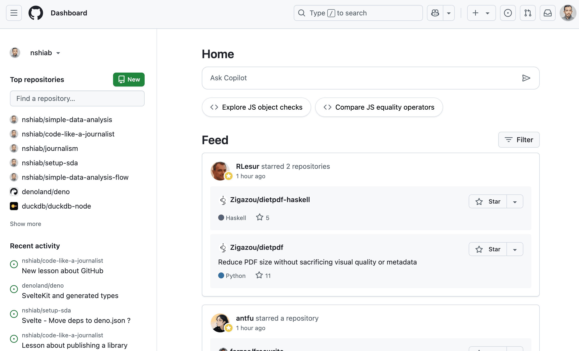 GitHub feed.