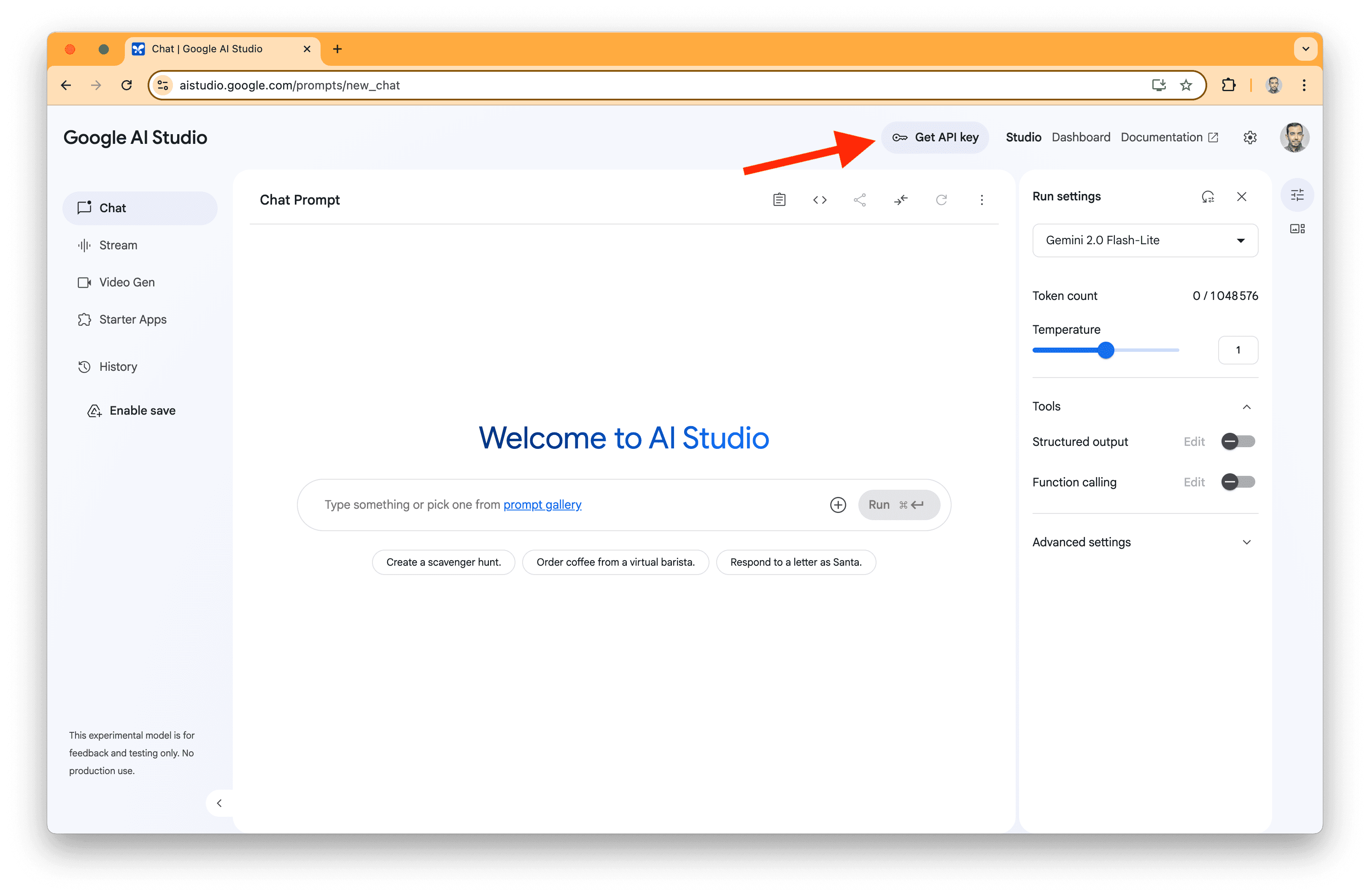 A screenshot of Google AI Studio.