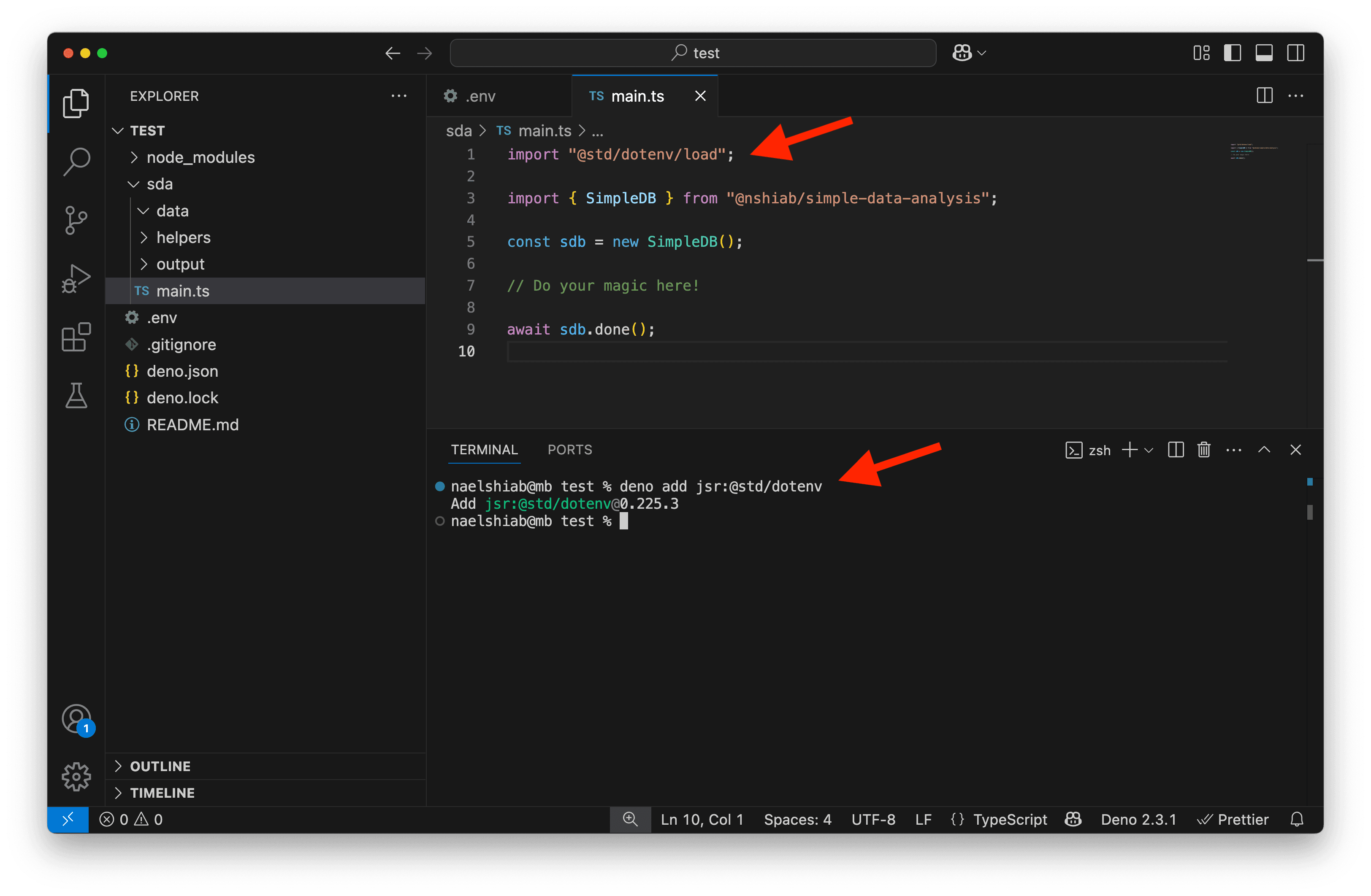 A screenshot showing how to load environment variables.